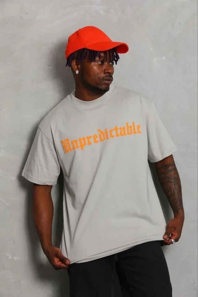 Erkek Baskılı T-Shirt Kısa Kol Bisiklet Yaka Regular Fit Rahat Kalıp Günlük Tişört - Gri
