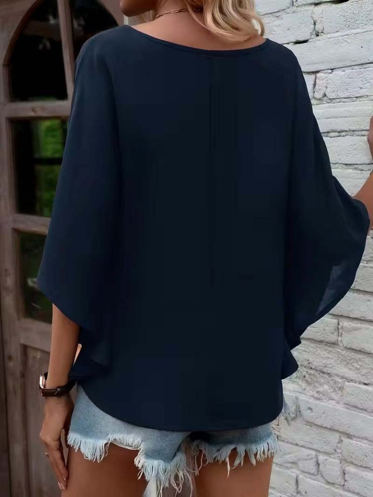 Kadın Kısa Kollu V Yakalı Salaş Viskon Bluz