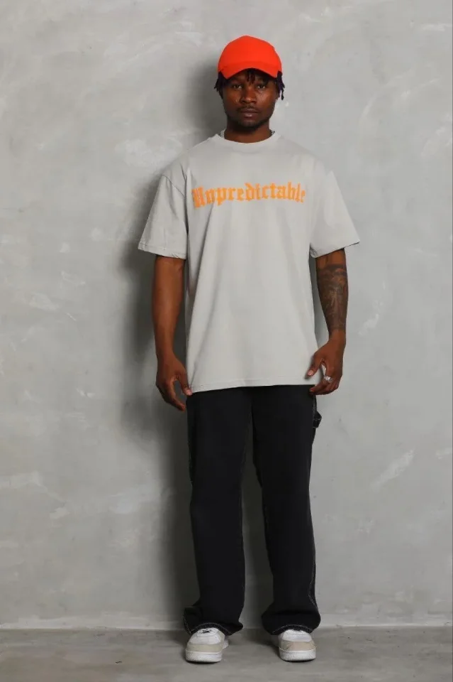 Erkek Baskılı T-Shirt Kısa Kol Bisiklet Yaka Regular Fit Rahat Kalıp Günlük Tişört - Gri