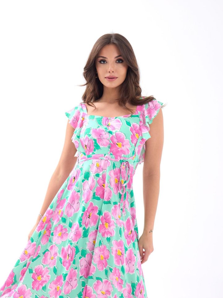 5370 ELBİSE-PEMBE GÜL DESEN