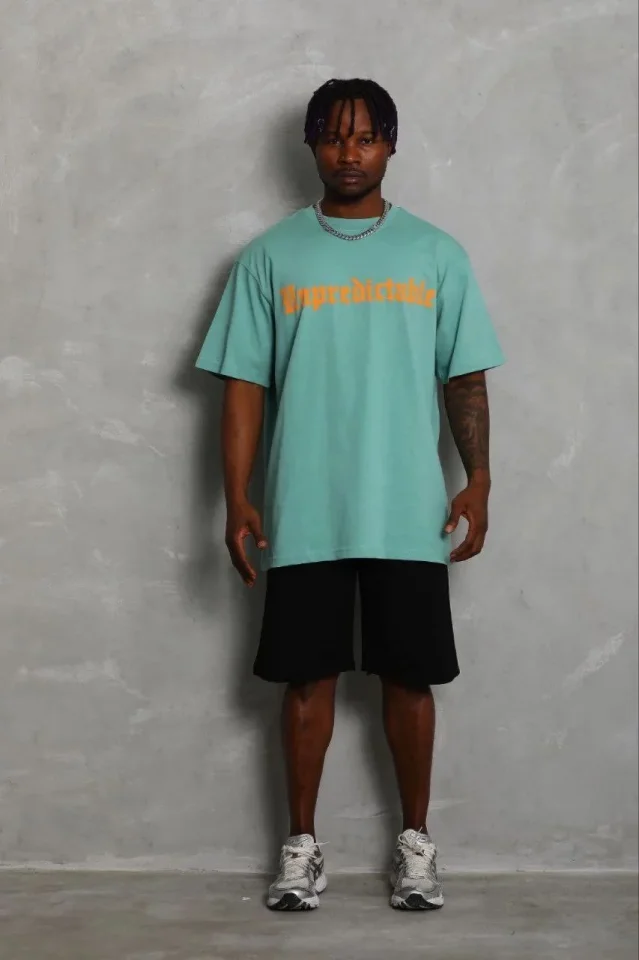 Erkek Baskılı T-Shirt Kısa Kol Bisiklet Yaka Regular Fit Rahat Kalıp Günlük Tişört - Mint Yeşili