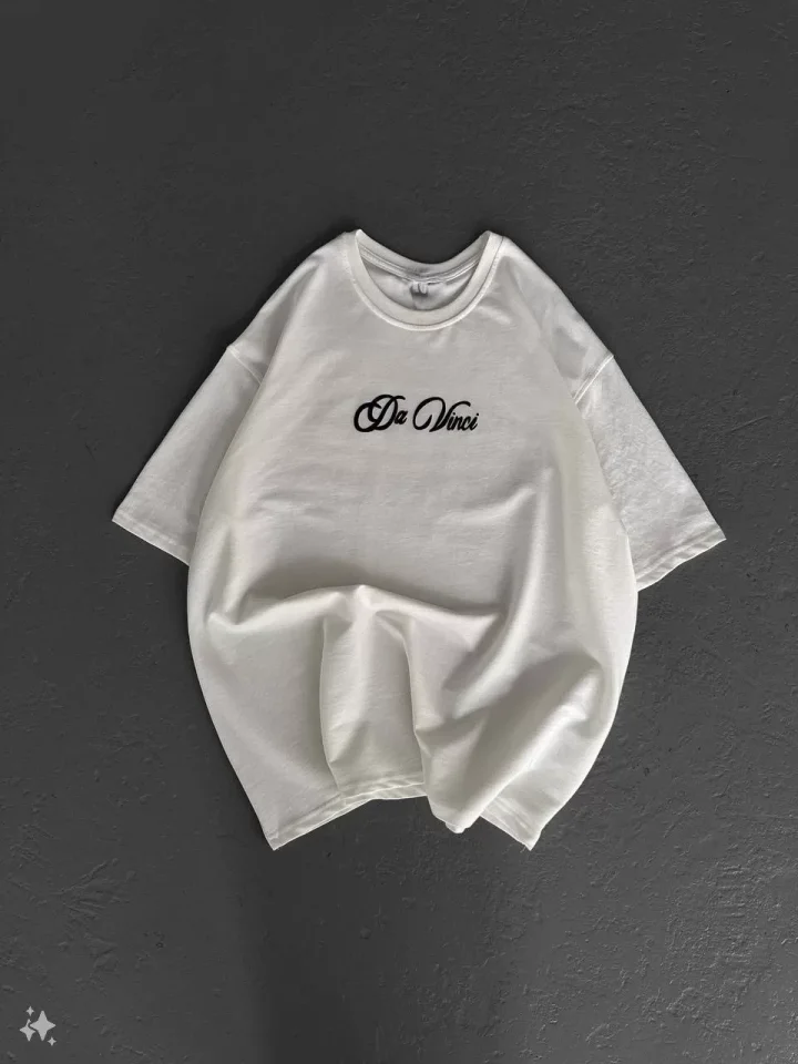 Unisex Baskılı Oversize T-Shirt - Beyaz