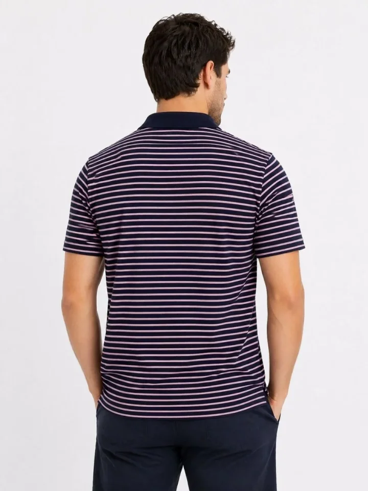 Erkek Pike Kumaş Gül Kurusu Çizgili Polo Yaka Tişört Kısa Kol T-Shirt - Siyah