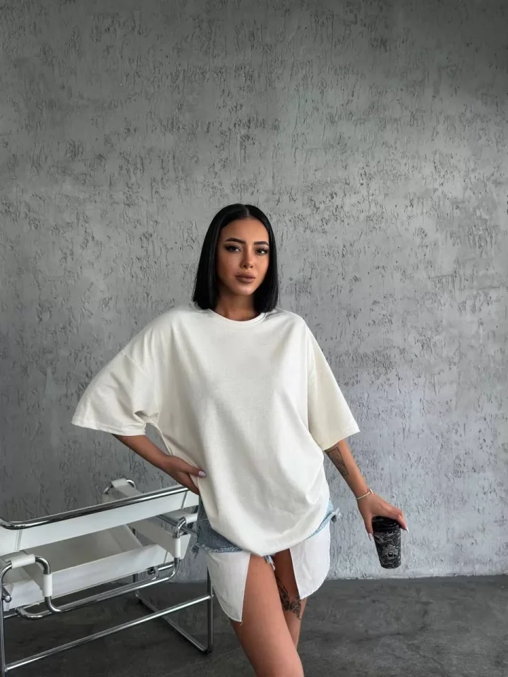 Düz Biskilet Yaka T-shirt - Beyaz