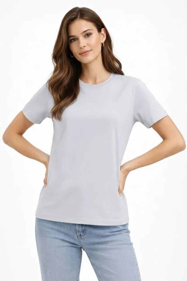 Bisiklet Yaka Tişört Regular Kalıp Basic Pamuklu Günlük Kullanım T-shirt - Gri