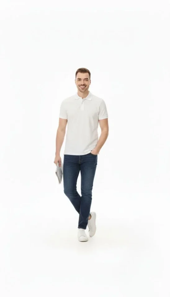 Erkek Pike Kumaş Düğmeli Yaka Regular Fit Günlük Kısa Kol Tişört T-shirt - Beyaz