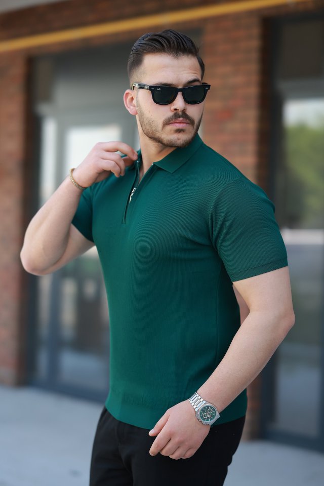 Erkek Fermuarlı Yakalı Kısa Kollu Tshirt