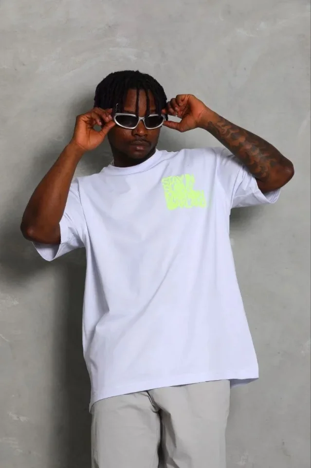 Erkek Baskılı T-Shirt Kısa Kol Bisiklet Yaka Regular Fit Rahat Kalıp Günlük Tişört - Beyaz