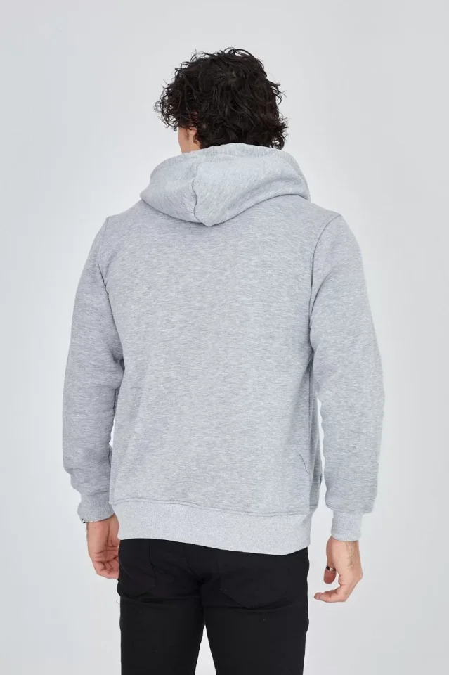 Unisex Tam Fermuarlı Kapşonlu SweatShirt - Gri