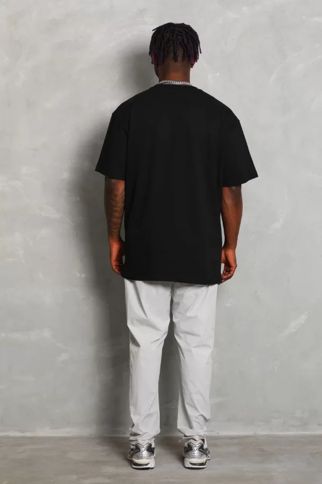 Unisex Oversize Düz Bisiklet Yaka T-Shirt - Siyah