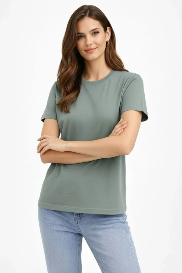 Bisiklet Yaka Tişört Regular Kalıp Basic Pamuklu Günlük Kullanım T-shirt - Mint Yeşili