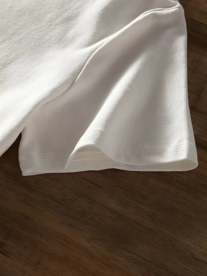 Baskılı Oversize Bisiklet Yaka T-shirt - Beyaz