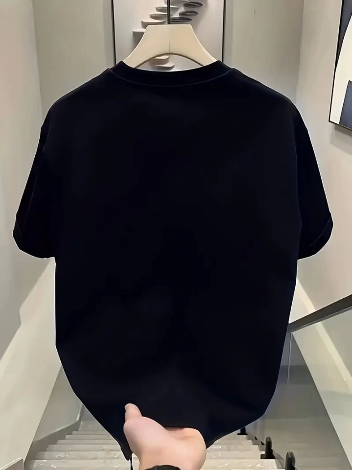 Baskılı Oversize Bisiklet Yaka T-shirt - Siyah