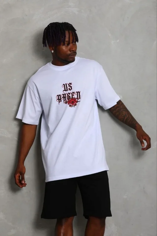 Erkek Baskılı T-Shirt Kısa Kol Bisiklet Yaka Regular Fit Rahat Kalıp Günlük Tişört - Beyaz