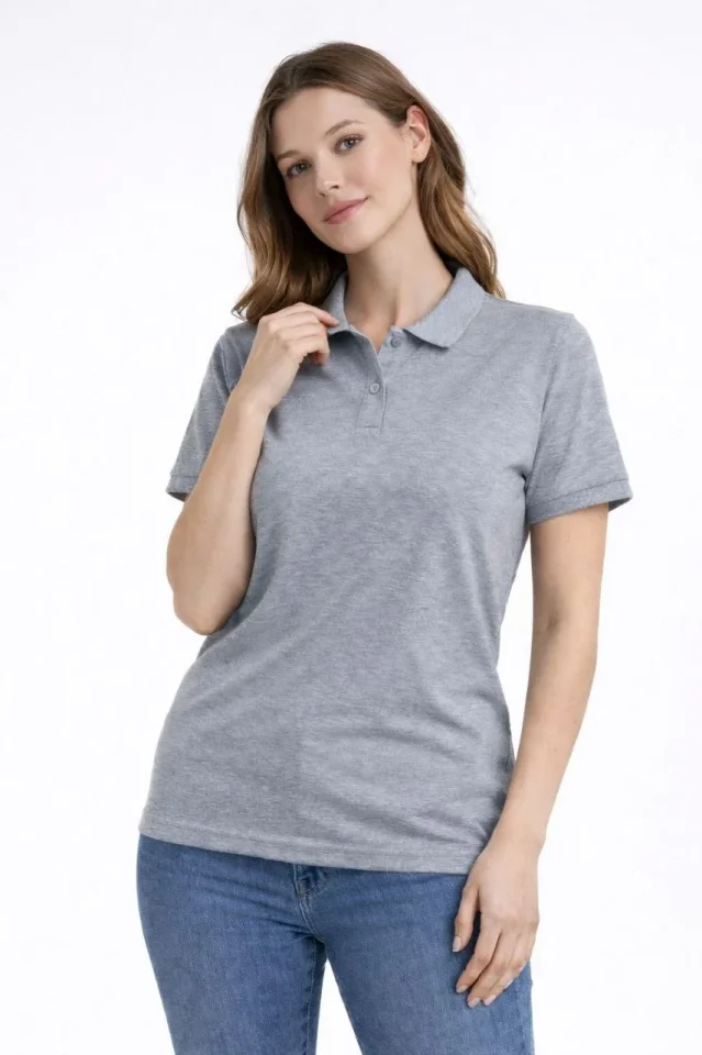 Pike Kumaş Düğmeli Yaka Regular Rahat Günlük Kısa Kol Tişört T-shirt - Gri