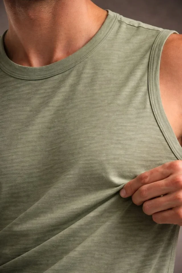 Erkek Flamlı Kumaş Sıfır Kolsuz Atlet Basic Spor Üst, Günlük Ve Fitness Kullanımına Uygun - Mint Yeşili