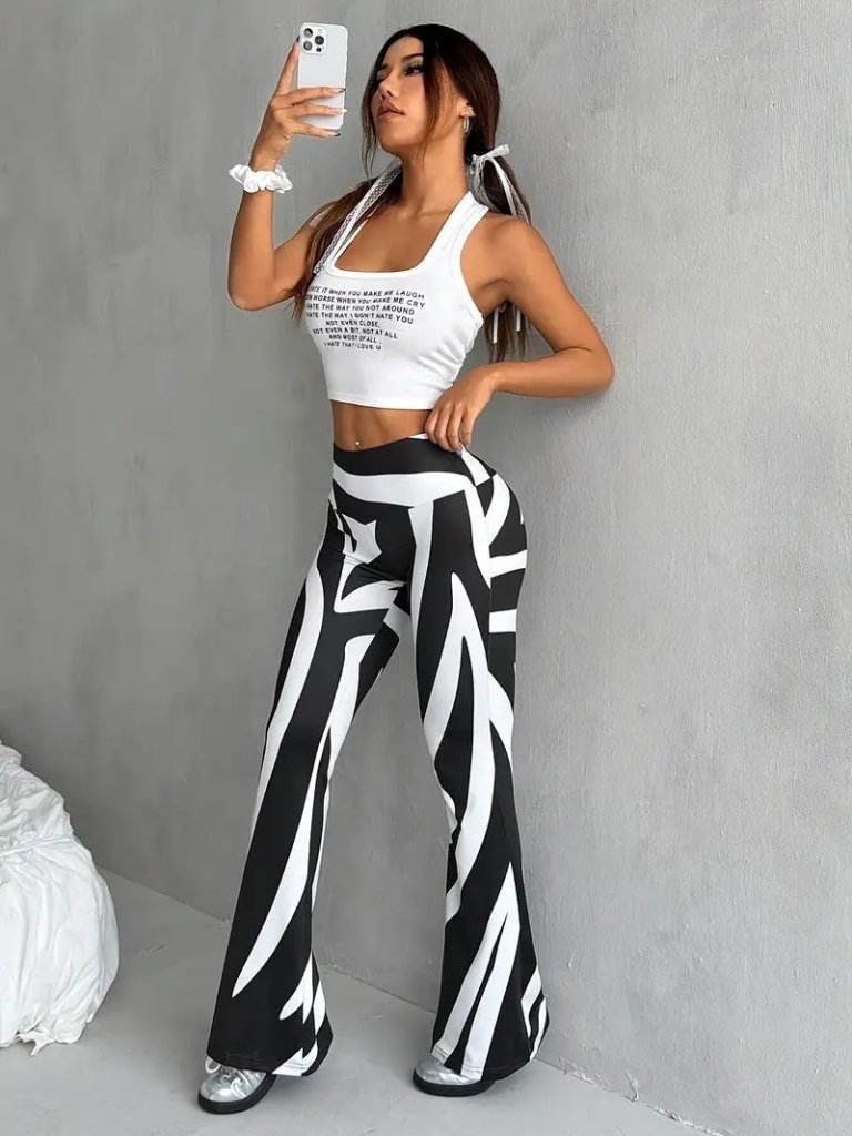 Kadın Yüksek Bel Zebra Desenli Dalgıç Tayt