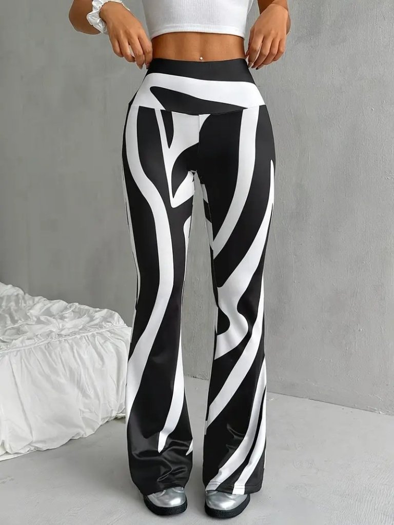 Kadın Yüksek Bel Zebra Desenli Dalgıç Tayt