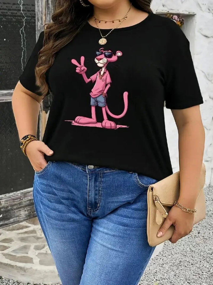 Baskılı Oversize Bisiklet Yaka T-shirt - Beyaz