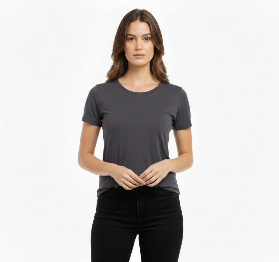 T-Shirt Bisiklet Yaka Slim Fit Likralı Tişört Günlük Basic Body - Füme