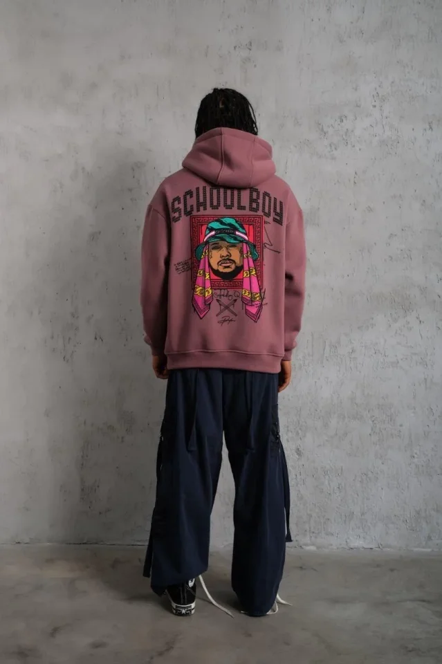 Erkek SCHOOL BOY Baskılı Kapüşonlu Sweat - Gül Kurusu